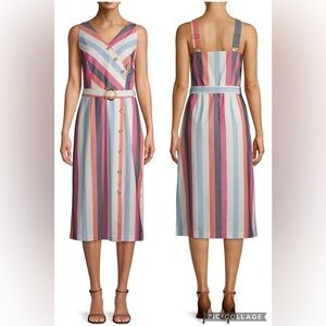 (B3) NWT Time And Tru Cream Multi Striped Sleeveless Picnic Shirt Dress‎ M 8 10